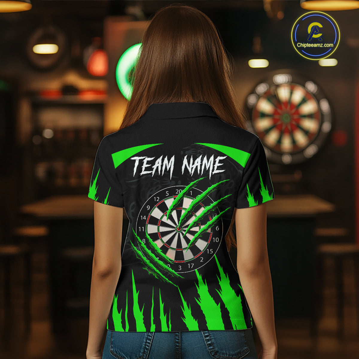 Black And Green Custom Leopard Darts Shirt For Women, Darts Team Jersey Polo & Quarter Zip TDM5627