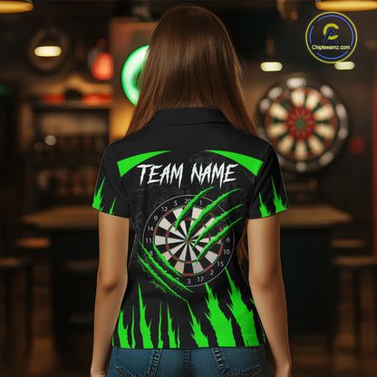 Black And Green Custom Leopard Darts Shirt For Women, Darts Team Jersey Polo & Quarter Zip TDM5627