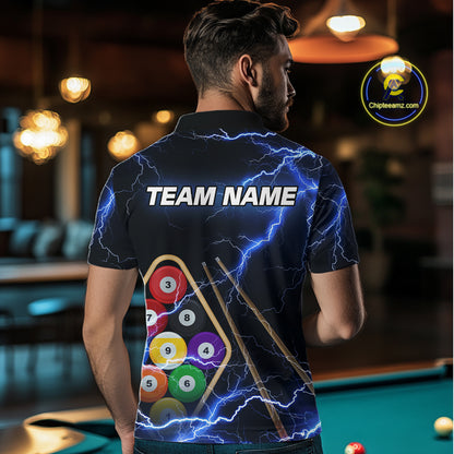 Blue 9 Ball Thunder Lightning Billiard Shirts For Men Custom 9 Ball Pool Team Jersey Polo, 1/4 Zip TDM5633