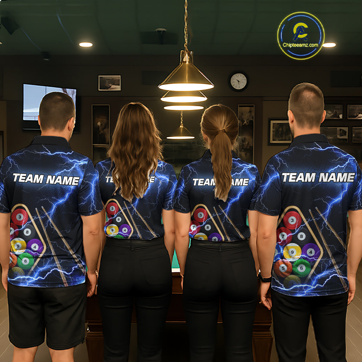 Blue 9 Ball Thunder Lightning Billiard Shirts For Men Custom 9 Ball Pool Team Jersey Polo, 1/4 Zip TDM5633
