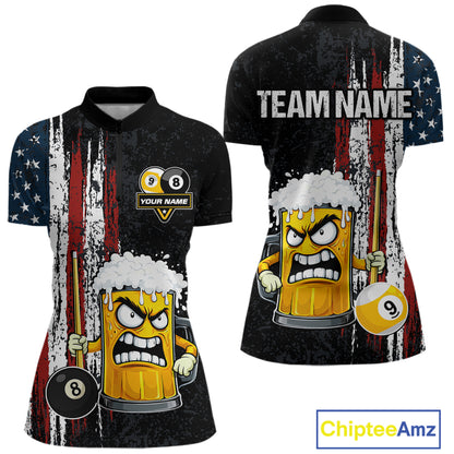 Funny Angry Beer 8 Ball & 9 Ball Billiard Shirt For Women Custom American Flag Pool Team Jersey TDM5636