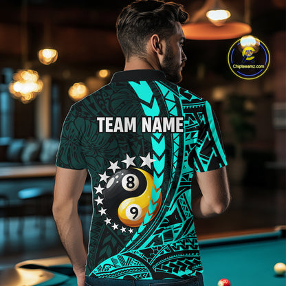 Custom Turquoise Tribal 8 Ball & 9 Ball Yin-Yang Billiard Shirt For Men, Funny Pool Team Jersey TDM5844