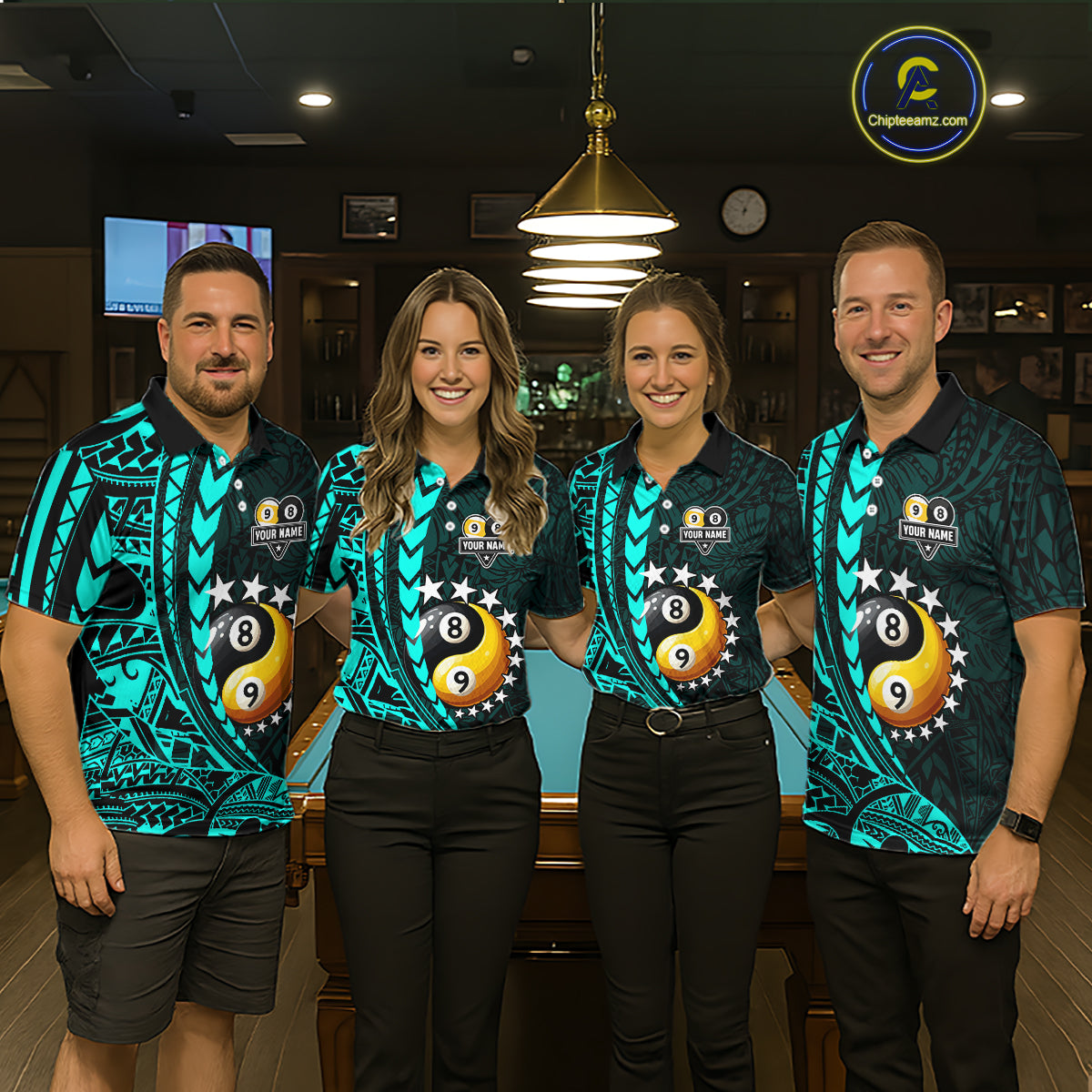 Custom Turquoise Tribal 8 Ball & 9 Ball Yin-Yang Billiard Shirt For Men, Funny Pool Team Jersey TDM5844
