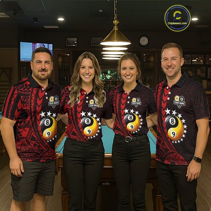 Custom Red Tribal 8 Ball & 9 Ball Yin And Yang Billiard Shirt For Men, Funny Pool Team Jersey TDM5846