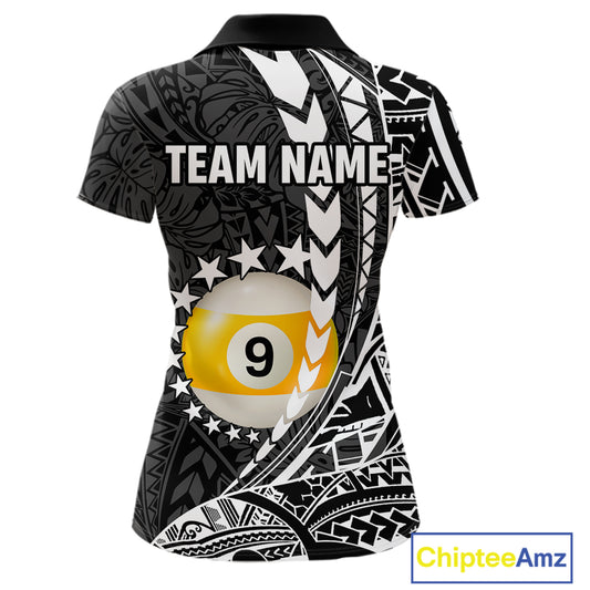 Custom White Black 8 Ball & 9 Ball Tribal Billiard Shirt For Women, Funny Pool Team Jersey  TDM5847