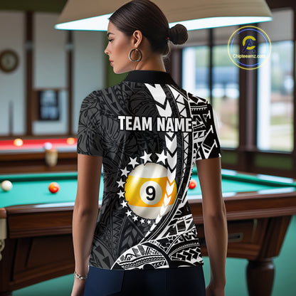 Custom White Black 8 Ball & 9 Ball Tribal Billiard Shirt For Women, Funny Pool Team Jersey  TDM5847