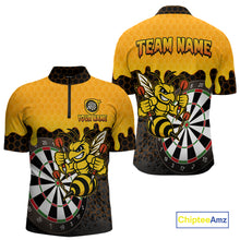Load image into Gallery viewer, Personalized Yellow Black Funny Bee Darts Shirt For Men, Darts Team Jersey Polo &amp; Quarter Zip TDM6004