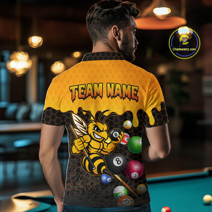Custom Yellow Black Funny Bee 8 Ball Billiard Shirt For Men, Pool Team Jersey Polo & 1/4 Zip TDM6006