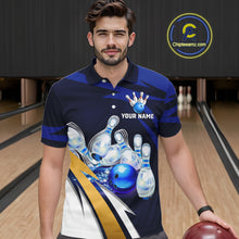 Load image into Gallery viewer, Personalized Blue Strike Ball Bowling Shirt For Men Custom Team Bowling Jersey Polo &amp; 1/4 Zip TDM6243