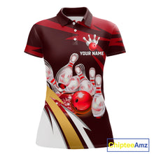 Load image into Gallery viewer, Personalized Red Strike Ball Bowling Shirt For Women Custom Team Bowling Jersey Polo &amp; 1/4 Zip TDM6244