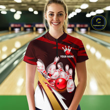 Load image into Gallery viewer, Personalized Red Strike Ball Bowling Shirt For Women Custom Team Bowling Jersey Polo &amp; 1/4 Zip TDM6244