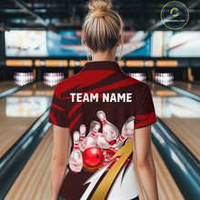 Load image into Gallery viewer, Personalized Red Strike Ball Bowling Shirt For Women Custom Team Bowling Jersey Polo &amp; 1/4 Zip TDM6244