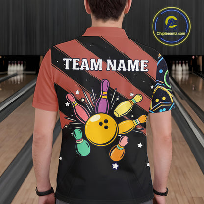 Personalized Funny Neon Bowling Shirt For Men, Retro Bowling Team Jersey Polo & 1/4 Zip | Orange TDM6462