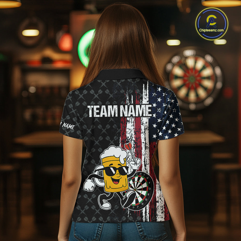 Funny Beer Grunge American Flag Darts Shirt For Women Custom Patriotic Darts Team Jersey TDM5364