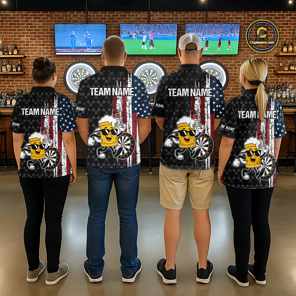 Funny Beer Grunge American Flag Darts Shirt For Men Custom Patriotic Darts Team Jersey TDM5364