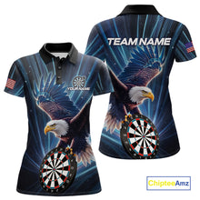 Load image into Gallery viewer, Personalized Eagle Lightning Blue Darts Shirt For Women Custom Darts Jersey Team Polo &amp; 1/4 Zip TDM5376