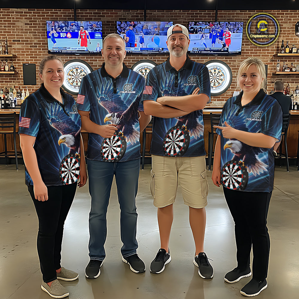 Personalized Eagle Lightning Blue Darts Shirt For Men Custom Darts Jersey Team Polo & 1/4 Zip TDM5376