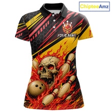 Load image into Gallery viewer, Red &amp; Yellow Flaming Skull Bowling Jersey For Women Custom Bowling League Shirts Team Polo &amp; 1/4 Zip TDM6476