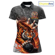 Load image into Gallery viewer, Personalized Flame Tiger Bowling Shirt For Women Custom Bowling League Team Jersey Polo &amp; 1/4 Zip TDM6295