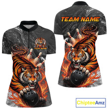 Load image into Gallery viewer, Personalized Flame Tiger Bowling Shirt For Women Custom Bowling League Team Jersey Polo &amp; 1/4 Zip TDM6295