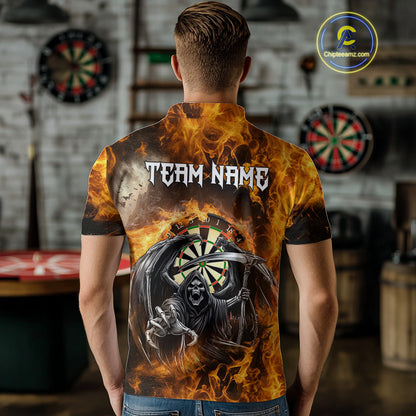 Personalized Orange Flaming Grim Reaper Darts Shirt For Men Custom Fire Darts Team Jersey TDM4974
