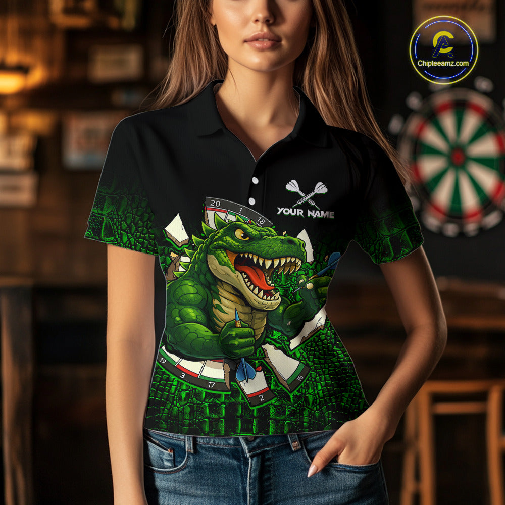 Black And Green Funny Sauropod Darts Shirt For Women Custom Darts Jersey Team Polo & 1/4 Zip TDM5917