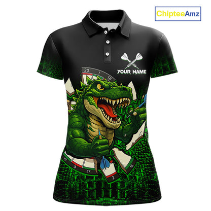 Black And Green Funny Sauropod Darts Shirt For Women Custom Darts Jersey Team Polo & 1/4 Zip TDM5917