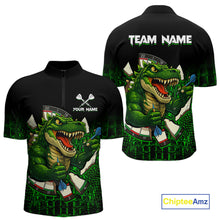 Load image into Gallery viewer, Black And Green Funny Sauropod Darts Shirt For Men Custom Darts Jersey Team Polo &amp; 1/4 Zip TDM5917