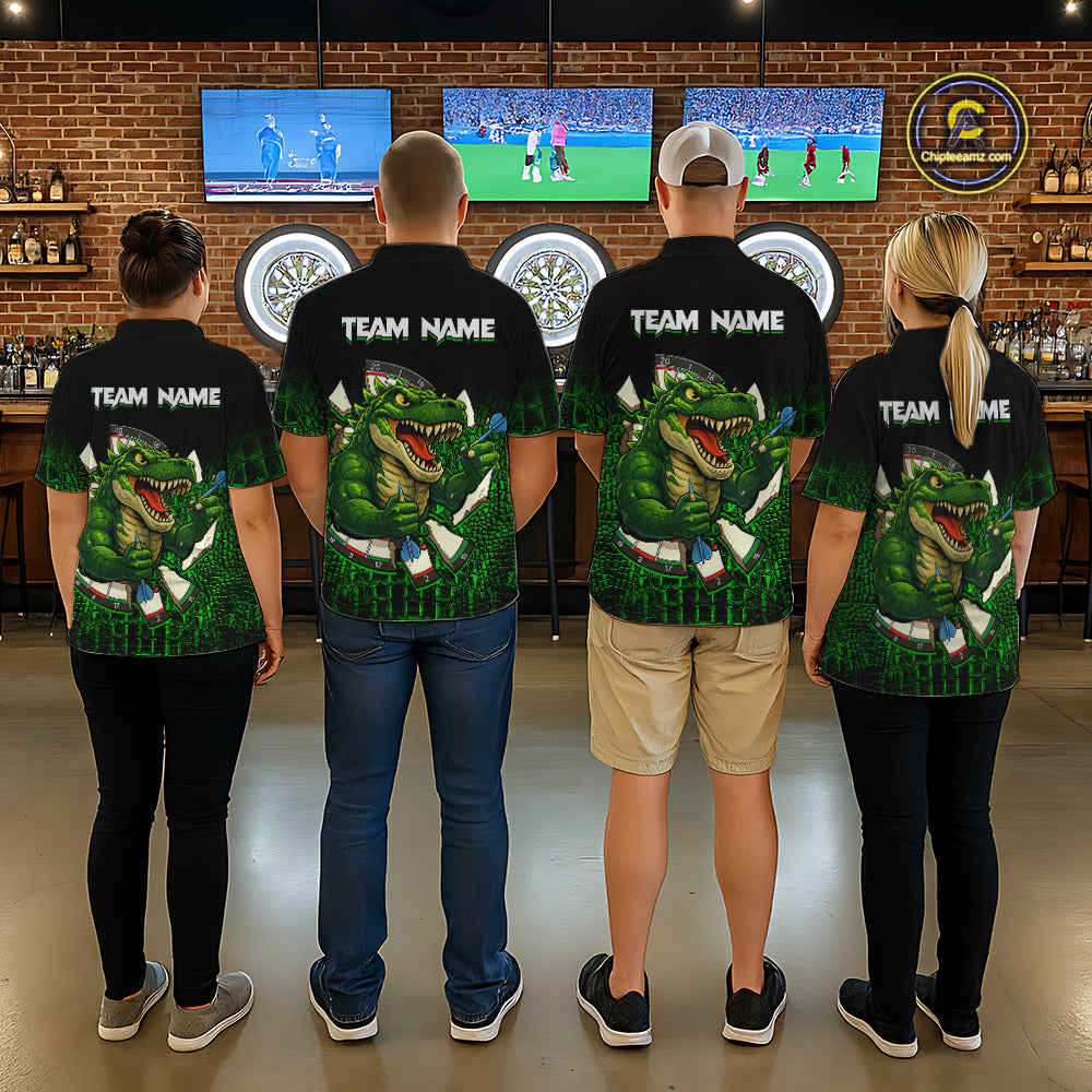 Black And Green Funny Sauropod Darts Shirt For Men Custom Darts Jersey Team Polo & 1/4 Zip TDM5917