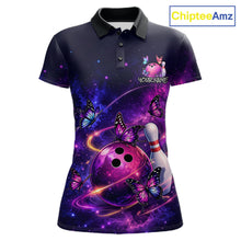 Load image into Gallery viewer, Pink And Purple Butterfly Bowling Shirt For Women Custom Glowing Bowling Jersey Polo &amp; 1/4 Zip TDM6320