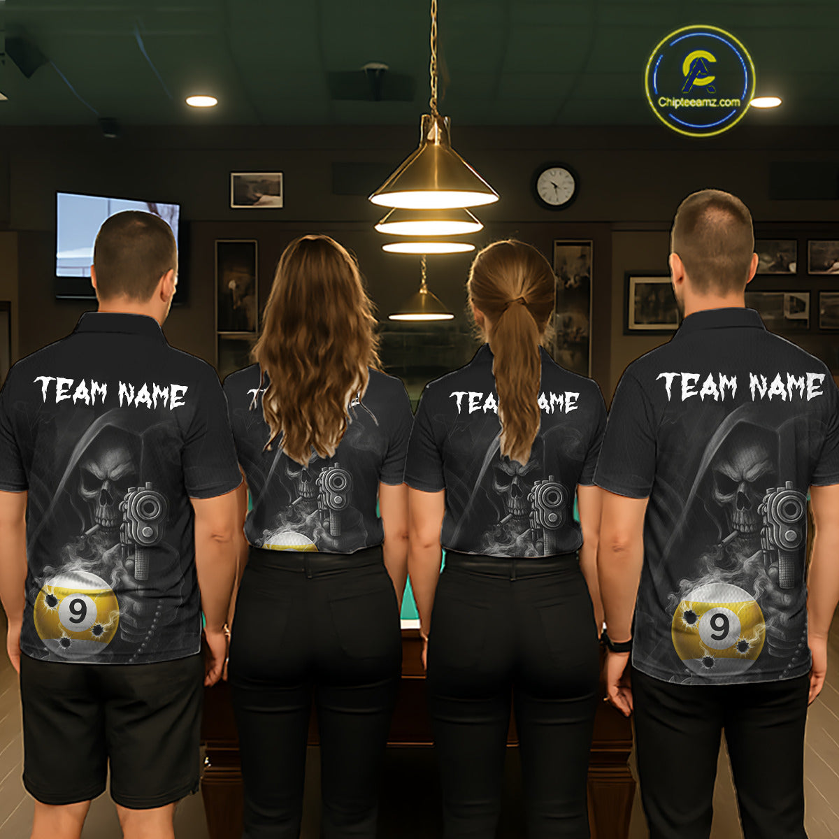 Custom Grim Reaper 8 Ball & 9 Ball Smoke Billiard Shirt For Women, Pool Team Jersey Polo & 1/4 Zip TDM6496