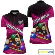 Load image into Gallery viewer, Pink And Black Billiard Jersey For Women Custom Pool Balls Billiard Team Shirt Polo &amp; 1/4 Zip TDM6329
