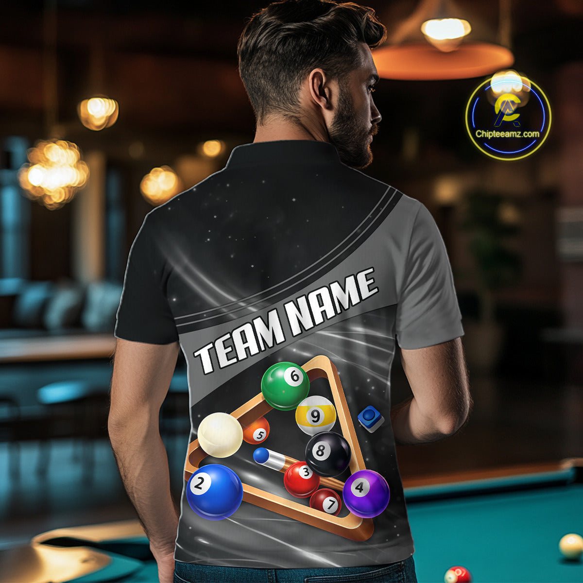 Grey And Black Billiard Jersey For Men Custom Pool Balls Billiard Team Shirt Polo & 1/4 Zip TDM6330