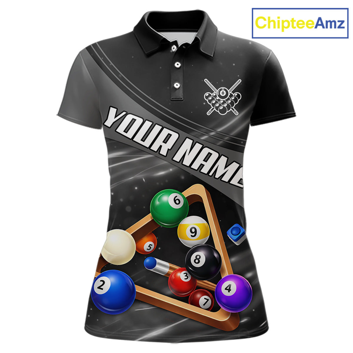 Grey And Black Billiard Jersey For Women Custom Pool Balls Billiard Team Shirt Polo & 1/4 Zip TDM6330