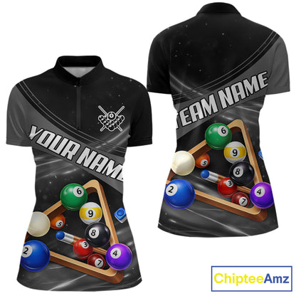 Grey And Black Billiard Jersey For Women Custom Pool Balls Billiard Team Shirt Polo & 1/4 Zip TDM6330
