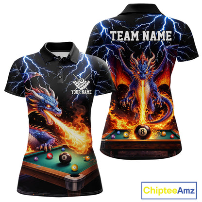 Personalized Dragon 8 Ball Fire Billiard Shirt For Women Custom Pool Team Jersey Polo & 1/4 Zip TDM6334
