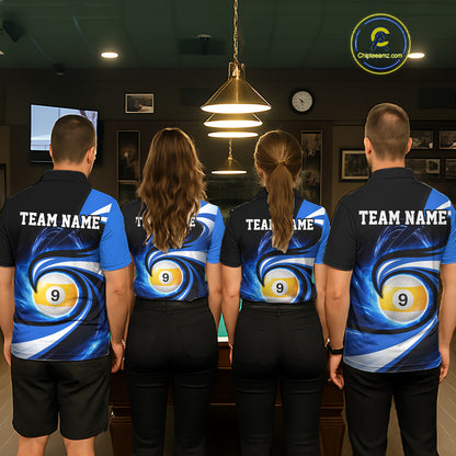 Black And Blue 8 Ball & 9 Ball Billiard Shirt For Men Custom Pool Jersey Team Polo & 1/4 Zip TDM6343