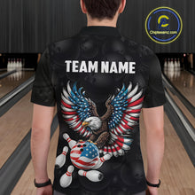 Load image into Gallery viewer, Personalized American Flag Eagle Bowling Polo &amp; 1/4 Zip For Men, Patriotic Bowling Team Jersey TDM6098