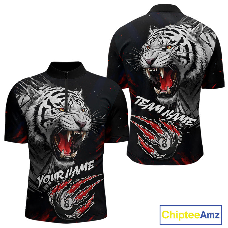 Personalized Tiger 8 Ball Pool Billiard Shirt For Men, Billiard Team Jersey Polo & 1/4 Zip |Red TDM5495