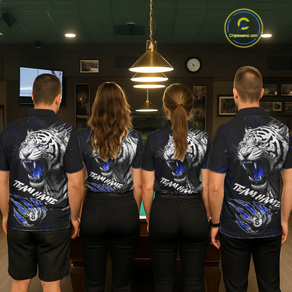 Personalized Tiger 8 Ball Pool Billiard Shirt For Men, Billiard Team Jersey Polo & 1/4 Zip |Blue TDM5496