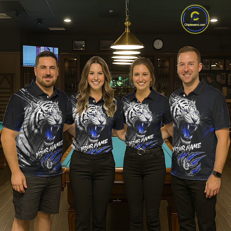 Personalized Tiger 8 Ball Pool Billiard Shirt For Men, Billiard Team Jersey Polo & 1/4 Zip |Blue TDM5496