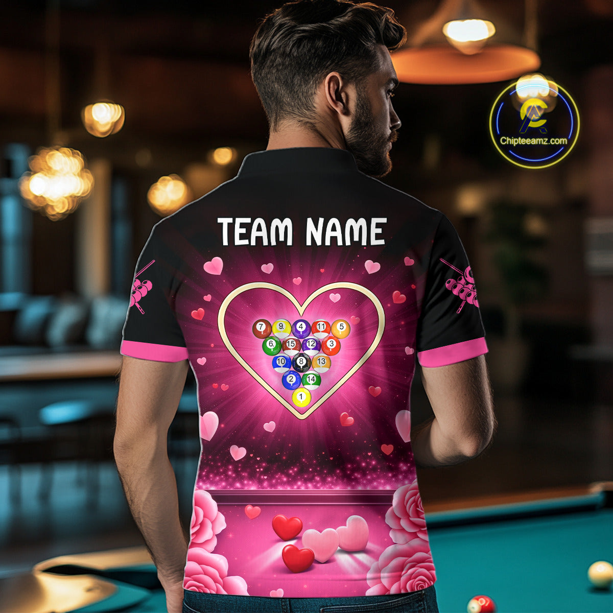 Black And Pink 8 Ball Pool Heart Billiard Shirt For Men Custom Valentine Billiard Gifts TDM5748