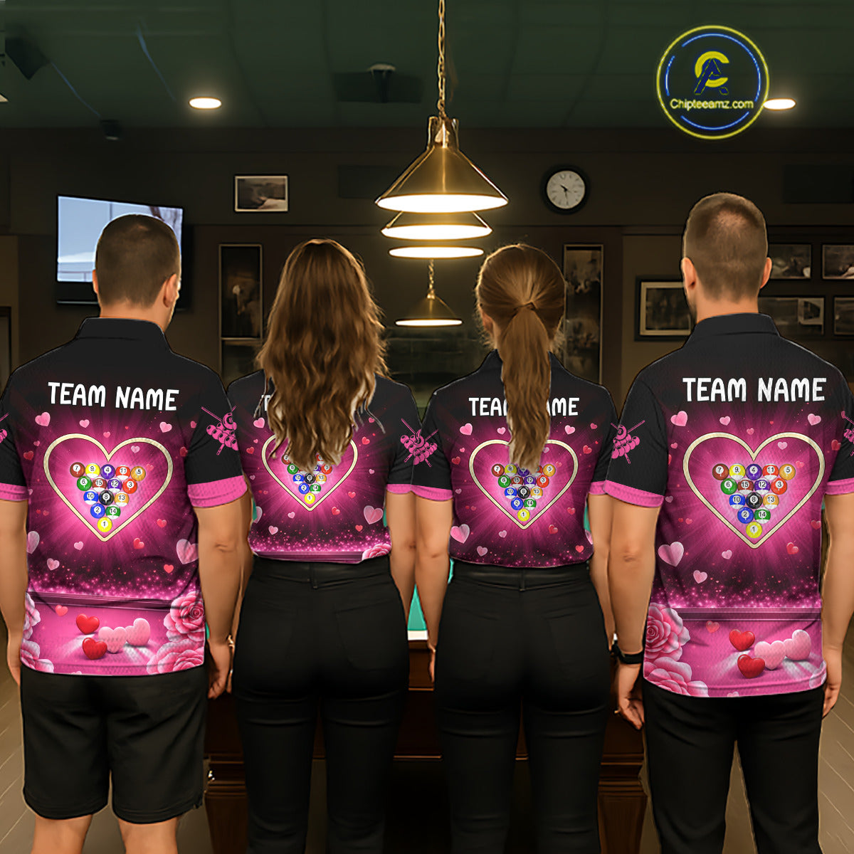 Black And Pink 8 Ball Pool Heart Billiard Shirt For Women Custom Valentine Billiard Gifts TDM5748