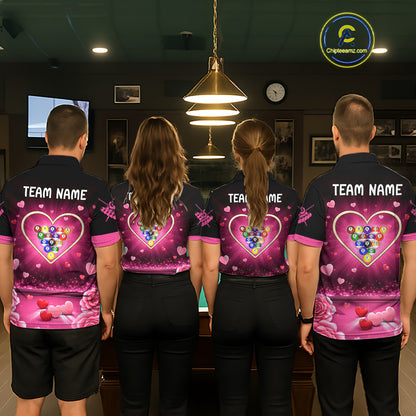 Black And Pink 8 Ball Pool Heart Billiard Shirt For Women Custom Valentine Billiard Gifts TDM5748