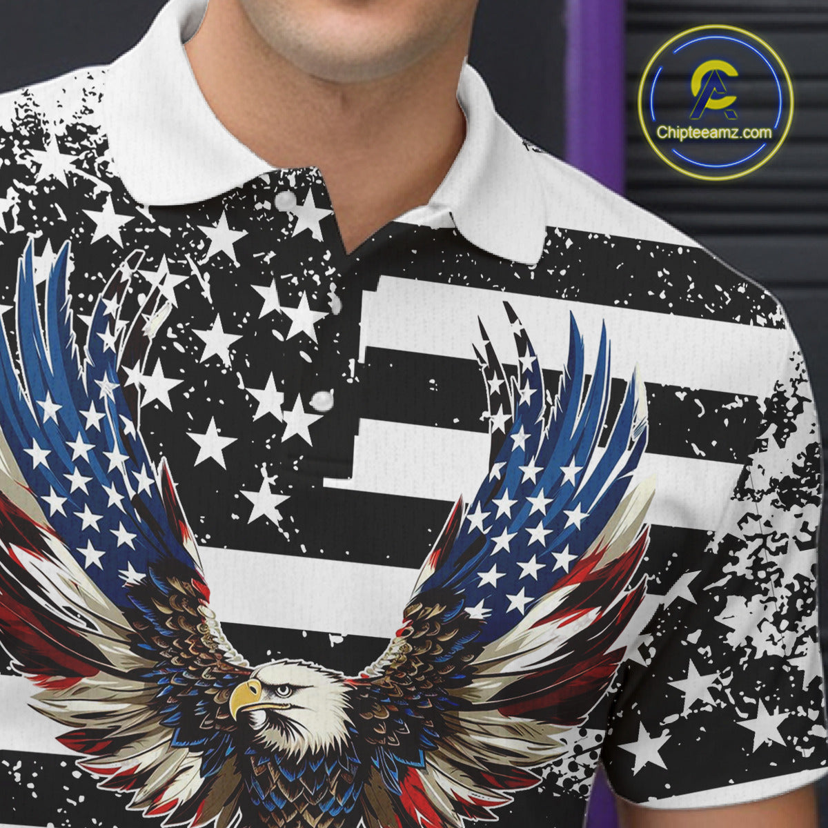 Custom Bowling Shirts For Men, Grunge Eagle American Flag Bowling Jersey Team Polo & 1/4 Zip TDM6545
