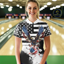 Load image into Gallery viewer, Custom Bowling Shirts For Women, Grunge Eagle American Flag Bowling Jersey Team Polo &amp; 1/4 Zip TDM6545