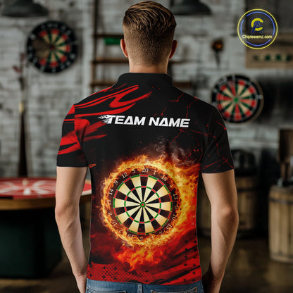 Red Flaming Dartboard Fire Darts Shirt For Men Custom Darts Jersey Team Polo & Quarter Zip TDM5501