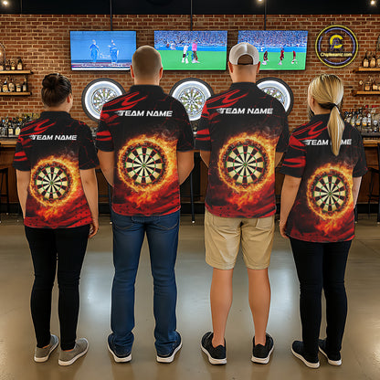 Red Flaming Dartboard Fire Darts Shirt For Men Custom Darts Jersey Team Polo & Quarter Zip TDM5501