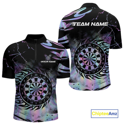 Holographic Flaming Dartboard Custom Darts Shirt For Men, Darts Jersey Team Polo & 1/4 Zip TDM5502
