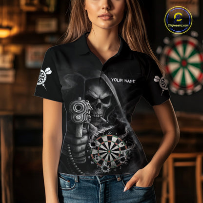 Funny Grim Reaper Smoke Darts Shirt For Women Custom Darts Jersey Team Polo & 1/4 Zip TDM5758